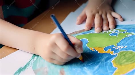 crianca desenhando  planeta terra em papel branco  designi