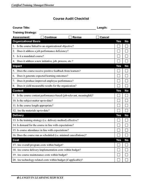 Course Audit Checklist Determine If You Can Continue Or Revise Your