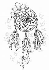 Coloring Catcher Pages Dreamcatcher Dream Adults Print Dreamcatchers Stress Anti Color Adult Template Zen Mandala Wolf Birds Kids Justcolor Tattoos sketch template