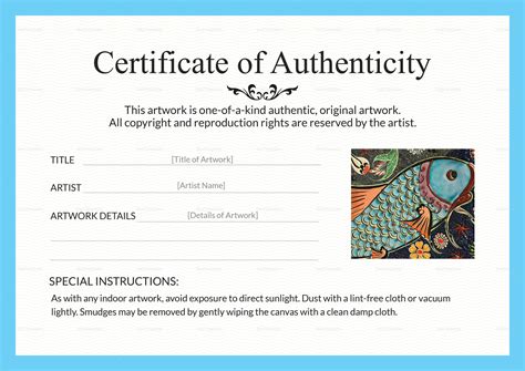 downloadable printable certificate  authenticity art template