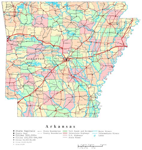 large detailed map  arkansas  cities  towns arkansas road