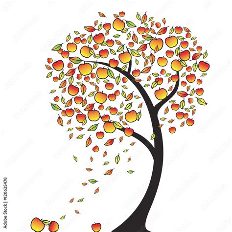 apple tree  autumn leaves fly    wind apples falling