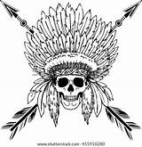 Headdress Indian Native American Skull Drawn Hand Vector Wolf Human Template Coloring Shutterstock Pages sketch template