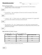 differential rate laws worksheet  differential rate laws practice  period date rate