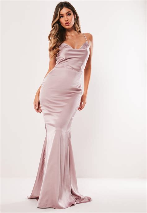 bridesmaid mauve satin cowl maxi dress missguided