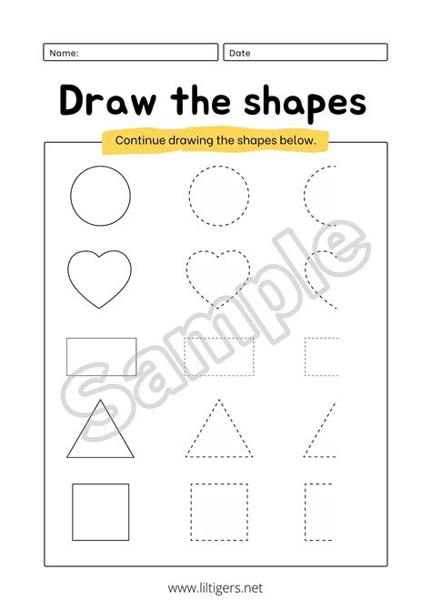 printable shapes worksheets  preschoolers lil tigers