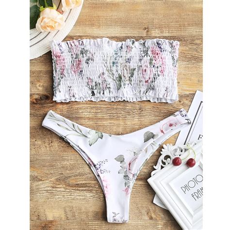 zaful 2019 strapless smocked bikini set shirred padded swimwear bandeau