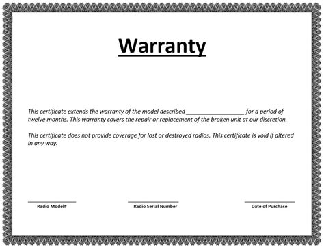 sample warranty certificate templates printable samples