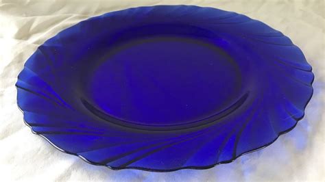 Vintage Vereco France Cobalt Blue Glass Swirled 9” Dinner Plates Set Of