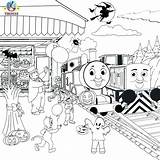 Thomas Coloring Pages Halloween Train Friends Kids Drawing Printable Diesel Color Activities Cartoon Den Sheets Printables Tank Engine Railroad Print sketch template