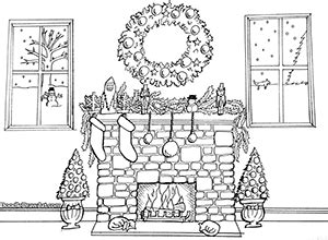 christmas fireplace printable coloring page good  kids  adults
