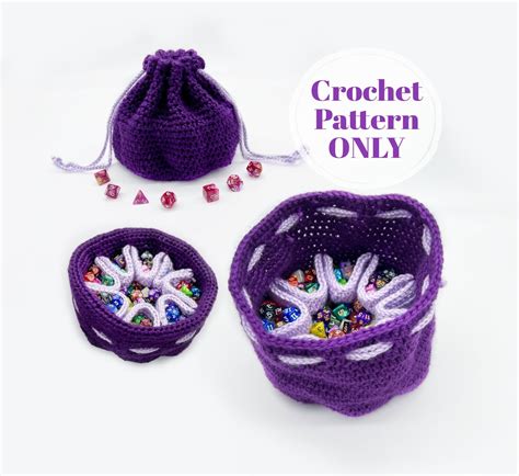 pocket dice bag crochet pattern dnd dice pouch  multi pocket