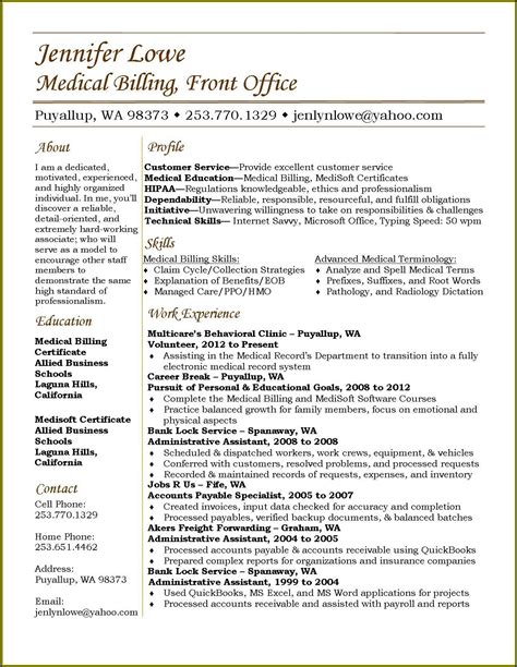 entry level medical billing  coding resume sample resume resume