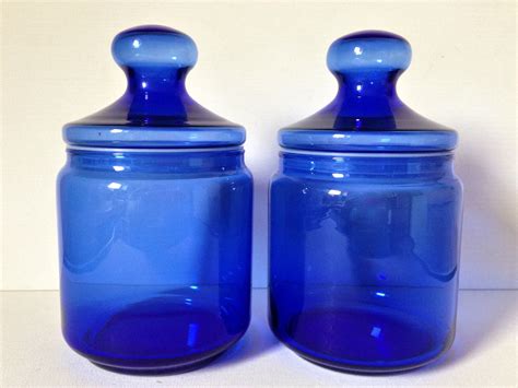 Vintage Kitchen Canisters Cobalt Blue Glass Etsy Uk Vintage