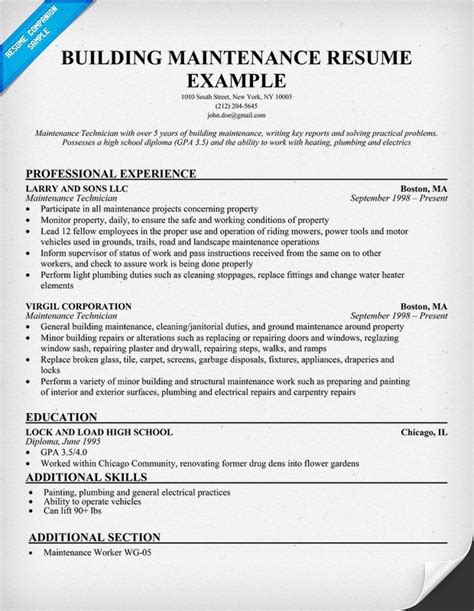 maintenance manager resume examples