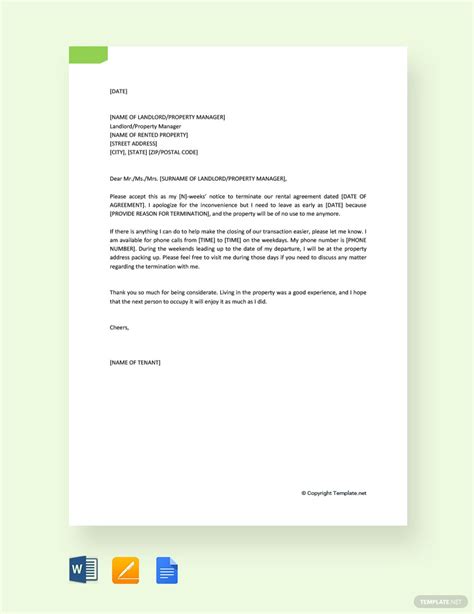 termination  rental agreement letter  tenant  google docs pages