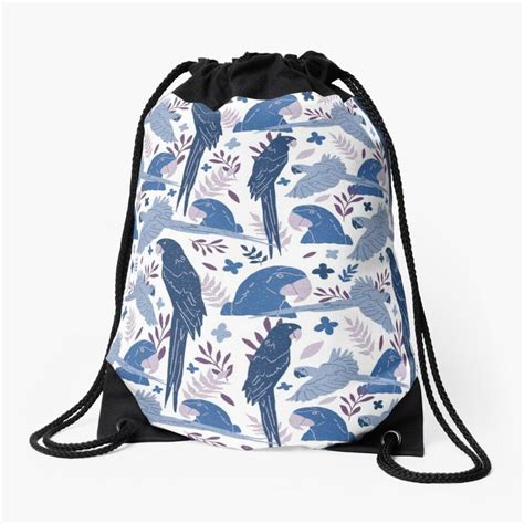 ara parrot tropical leaves pattern blue  pink drawstring bag  onelook