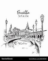 Plaza Drawing Espana Sketch Vector La Seville Royalty sketch template