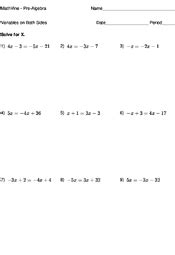 solving equations  variables   sides mathvinecom