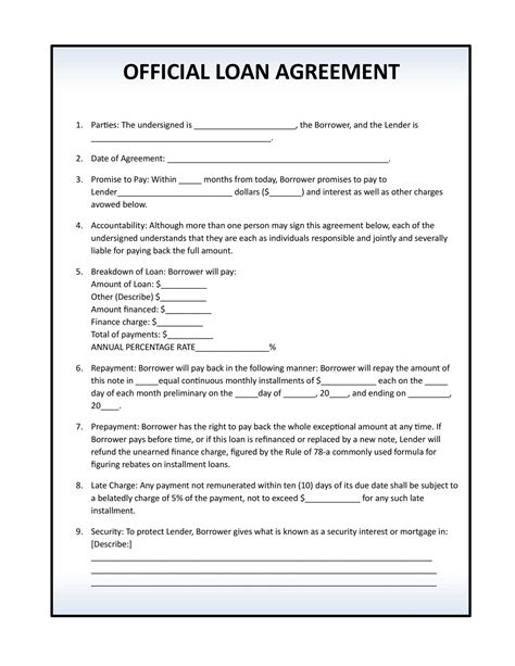 loan agreement templates word  template lab