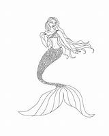 Coloring Mermaid Pages Kitty Hello Mermaids Swimming Beautiful sketch template