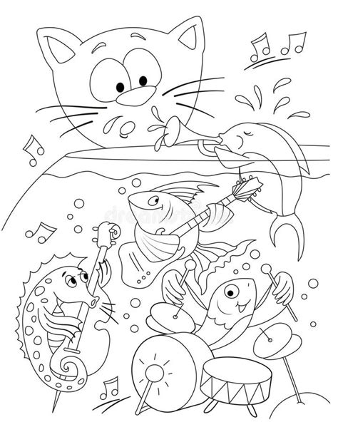 cat  fish coloring book  children vector illustration stock