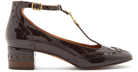 Chloé Perry Patent Leather T Bar Pumps In Dark Brown Brown Lyst Canada