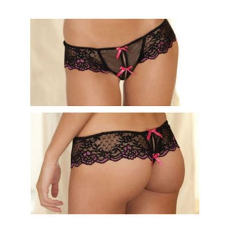 Crotchless Lace Thong With Bows Black M L On Literotica
