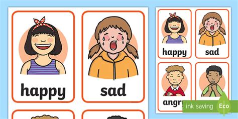 feelings cards words  faces early years twinkl