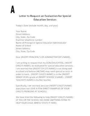 sample letter request  evaluation special education evaluation