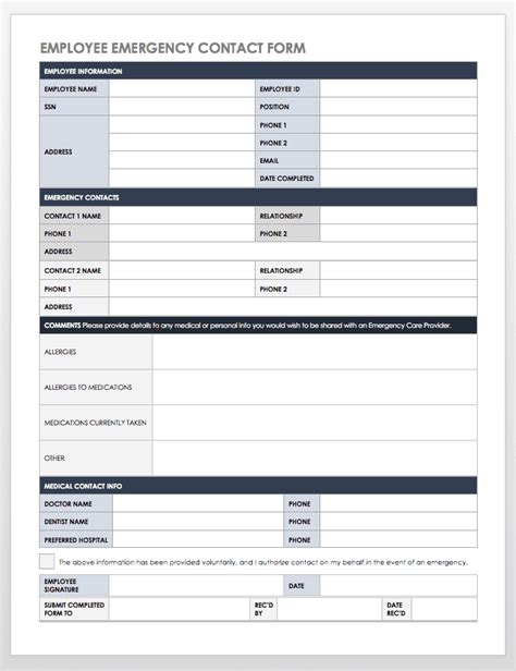 employee contact information form great professionally designed templates