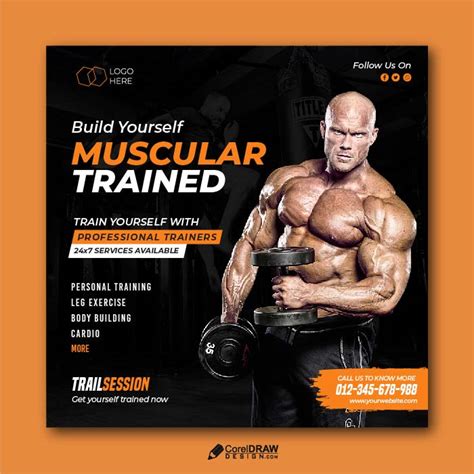 professional gym trainer training poster template coreldraw