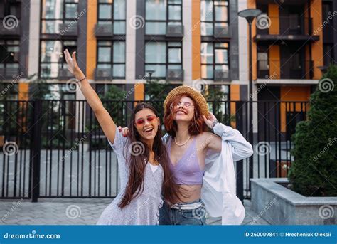 Two Girlfriends Having Fun And Fooling Around Stock Image Image Of