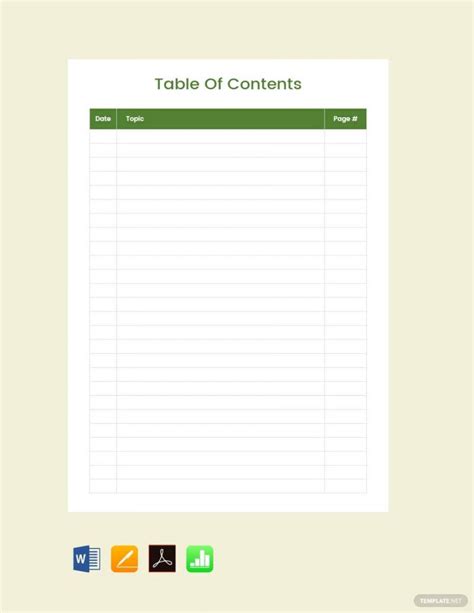 table  content templates   documents  begindot