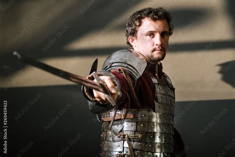 medieval knight pointing sword  camera stock photo adobe stock