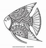 Zentangle Colorear Pez Getrokken Mooie Peces Fisch Stijl Grafische Vissen Tier Reeks Harten sketch template
