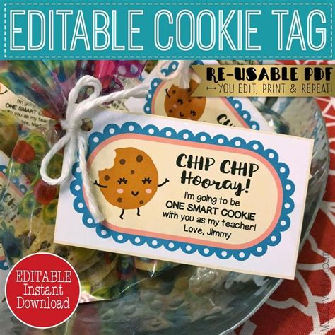 editable  smart cookie tag printable teacher treat idea etsy