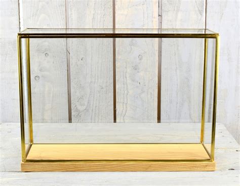 Large Glass And Brass Display Showcase Box Dome With Wooden Base Tall