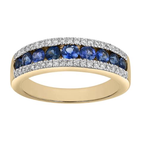 14k White Gold 7 8 Carat Tgw Blue Sapphire And Diamond Band Ring For
