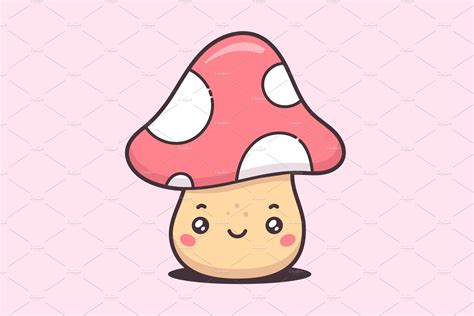 kawaii mushroom food illustrations creative market