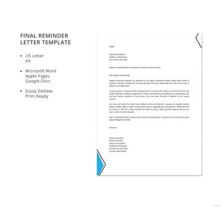 reminder letter  template   letters  word pages