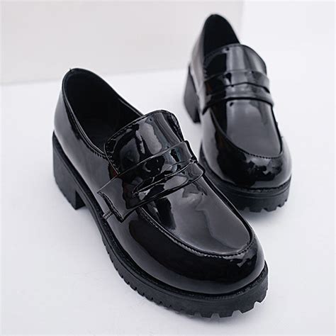 japanese black school girl leather shoes sd syndrome cute