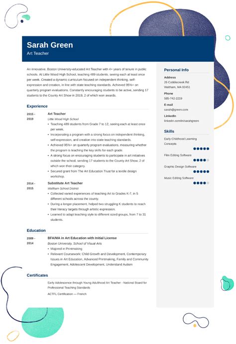 art teacher resume examples templates tips