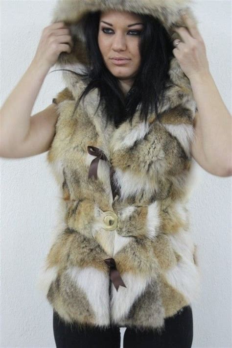 coyote fur vest hooded belt real fur vest fur vest fur