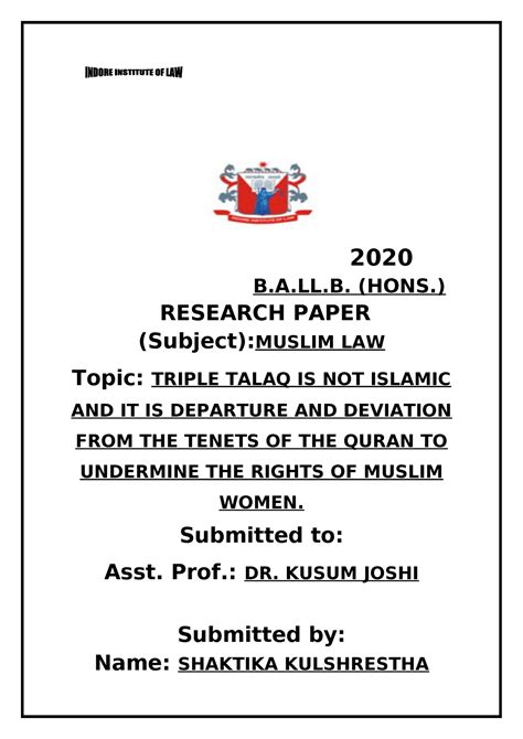 triple talaq research paper  ll hons research paper subject muslim