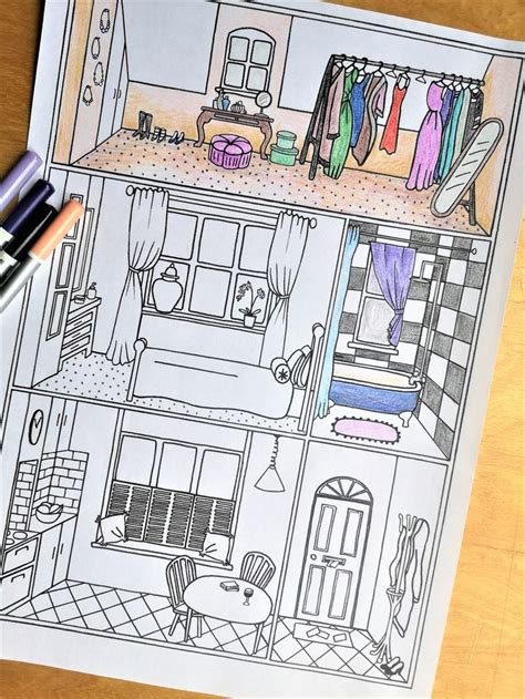 printable colouring pages victorian house interior paper doll house