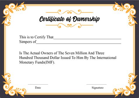 certificate  ownership template professional template ideas