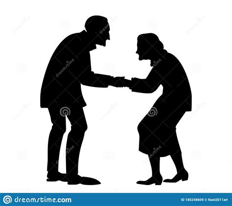 Vector Isolated Black Silhouette Of A Elderly Couple Hold