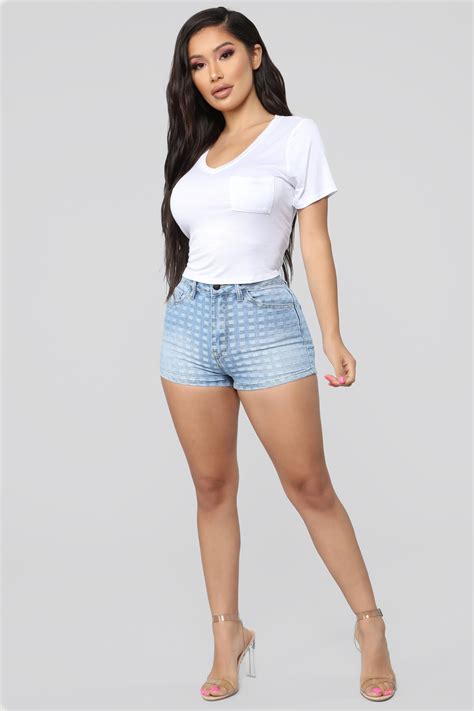 check it out denim shorts medium blue wash body suit with shorts