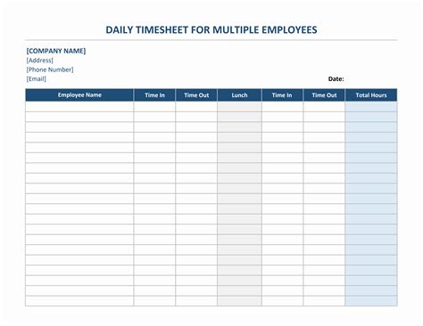 daily timesheet  multiple employees  excel